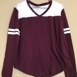 VS PINK Maroon and White Long Sleeve V-Neck